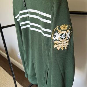Express Green Zip Up Sweater with Embroidery